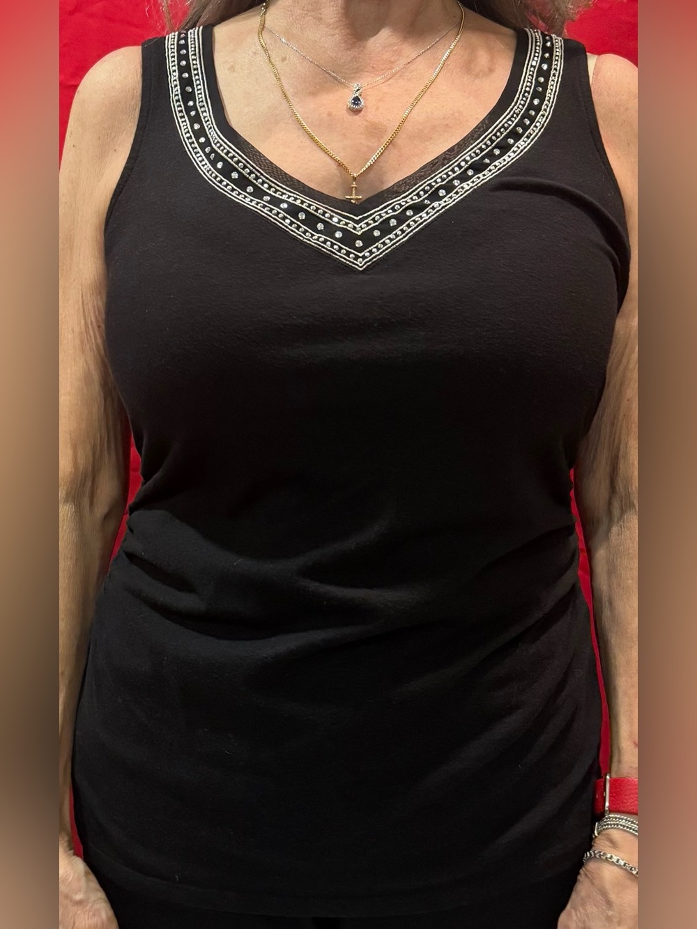 White House Black Market Black Tank Top with Silver V-Trim